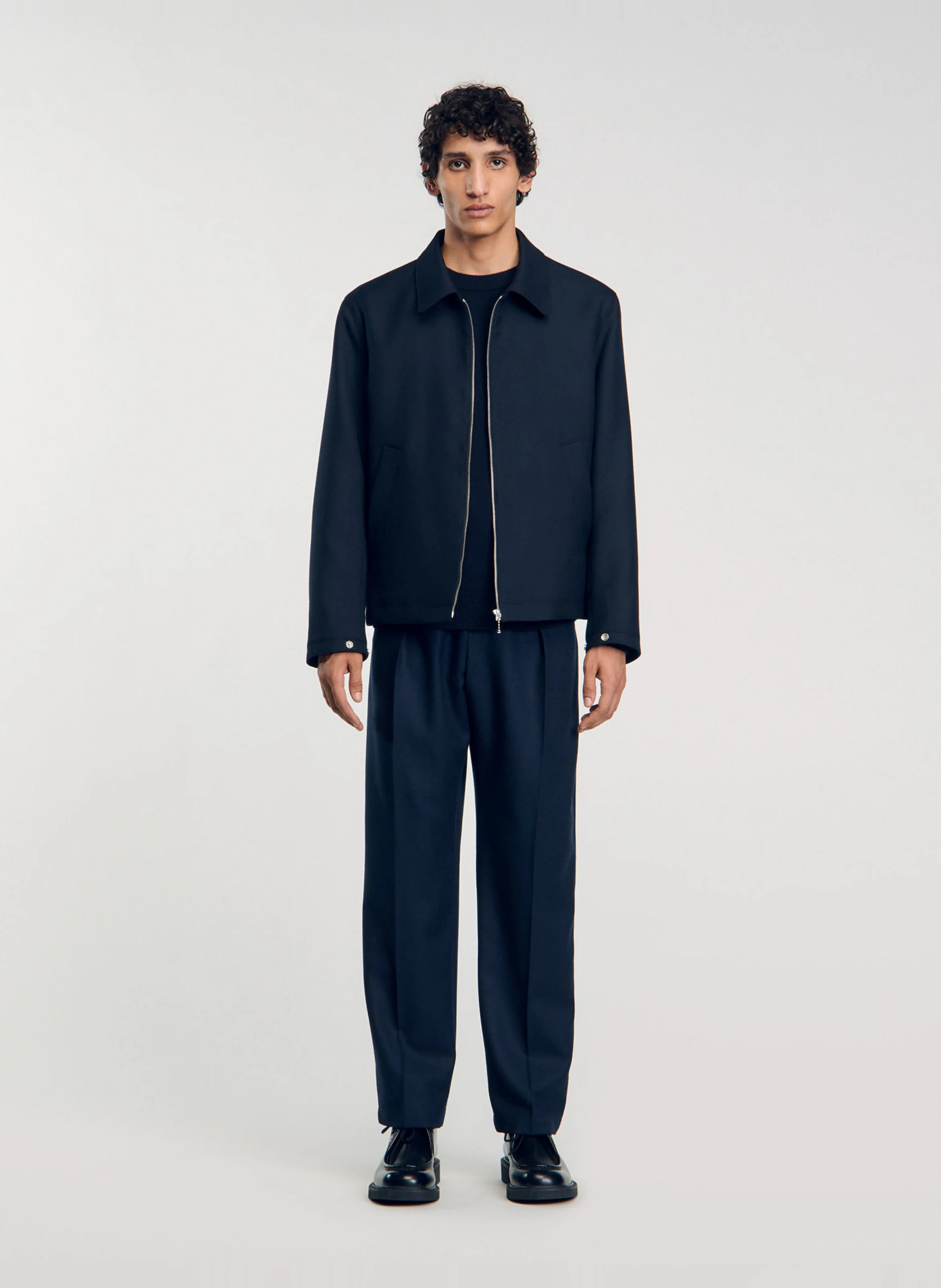 Veste col classique en laine mélangée | Bleu