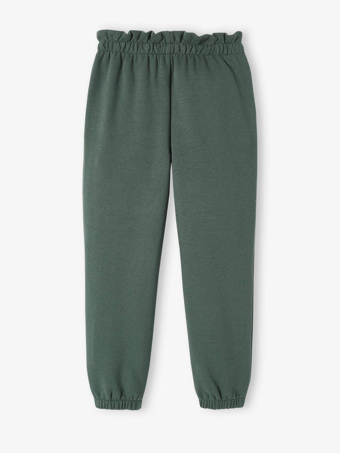 Calça de moletom verde com cintura alta e amarração para meninas