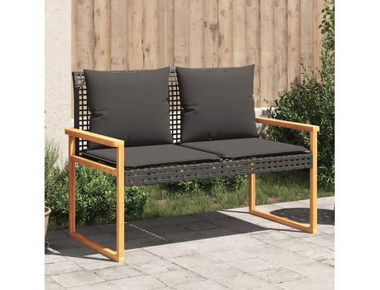 VIDAXL - Banc de jardin avec coussin noir résine tressée et acacia