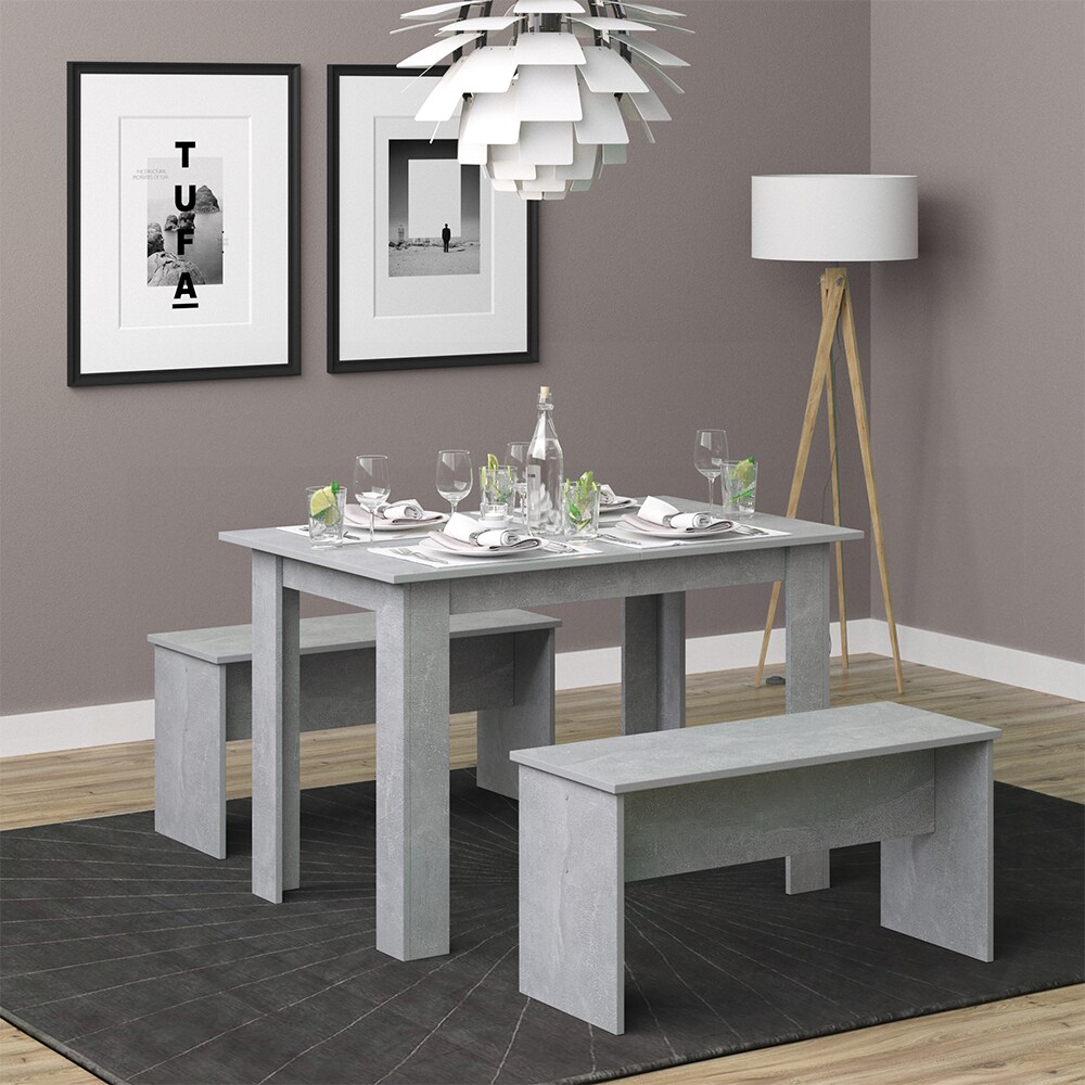 Vicco Tischgruppe Sitzgruppe Esszimmer Sentio Esstisch Sitzbank Beton 110 cm