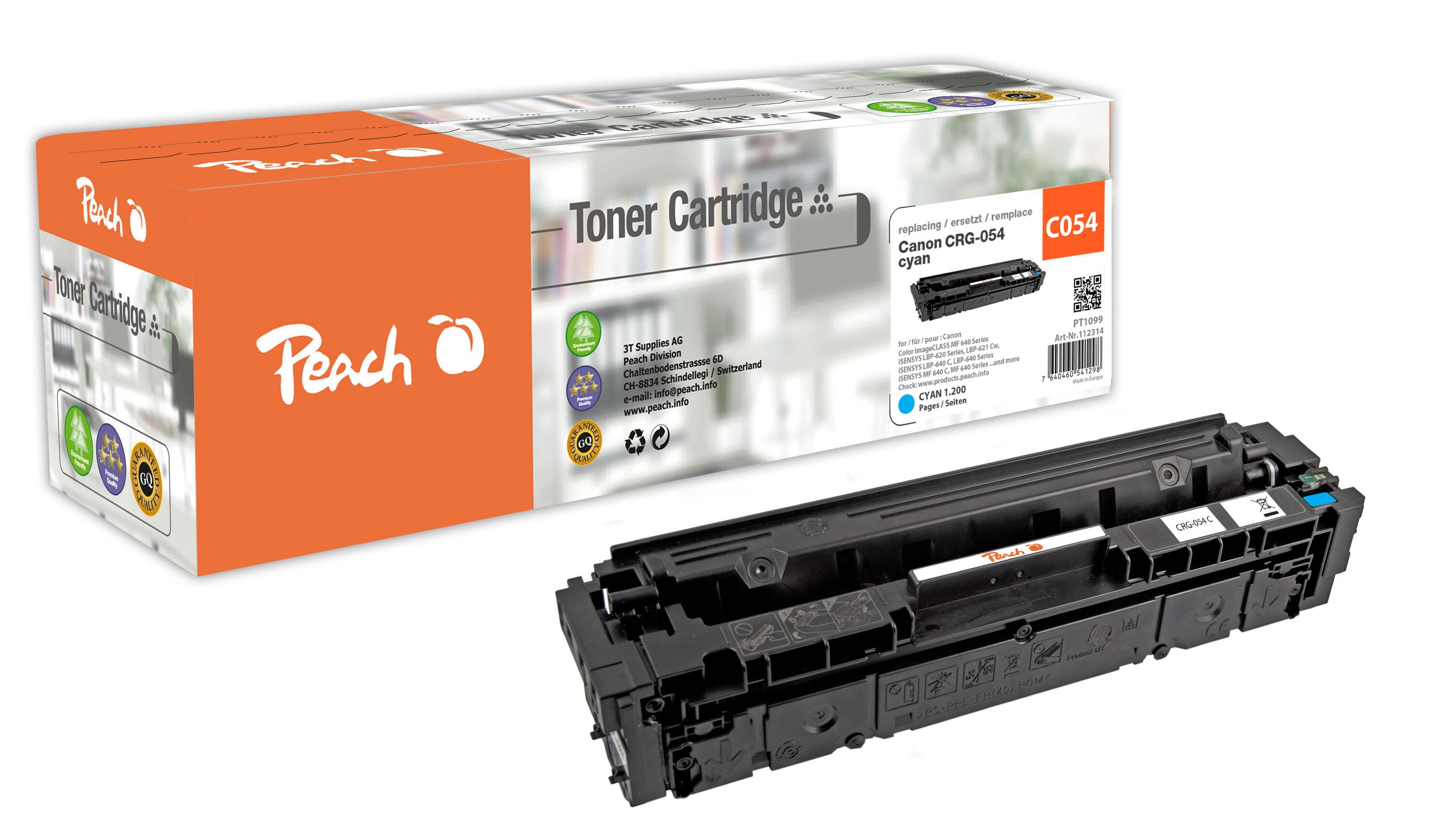 Peach HP 054 c Toner cy ersetzt Canon CRG-054 c, 3023C002 für z.B. Canon iSENSYS MF 641 Cw, Canon iSENSYS LBP -620, Canon iSENSYS LBP -621 Cw (wiederaufbereitet)