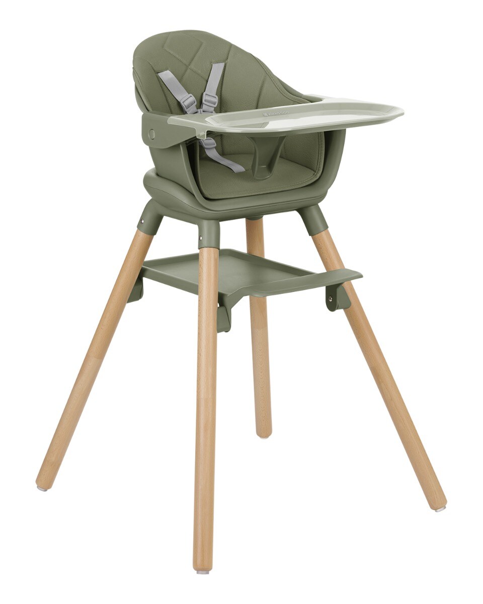 Kikkaboo Kinderhochstuhl Woody 3 in 1 Holzbeine Kinderstuhl Fußstütze Tablett grün