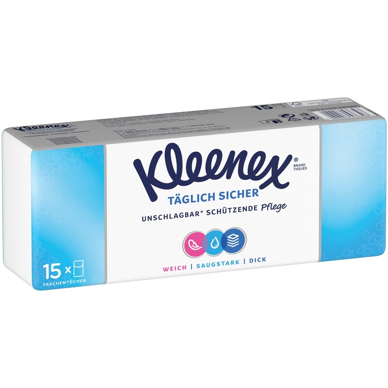 Kleenex Taschentücher Täglich sicher, weiss, 15 Pack à 9 Stück