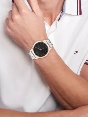 Relógio com pulseira de corrente bicolor