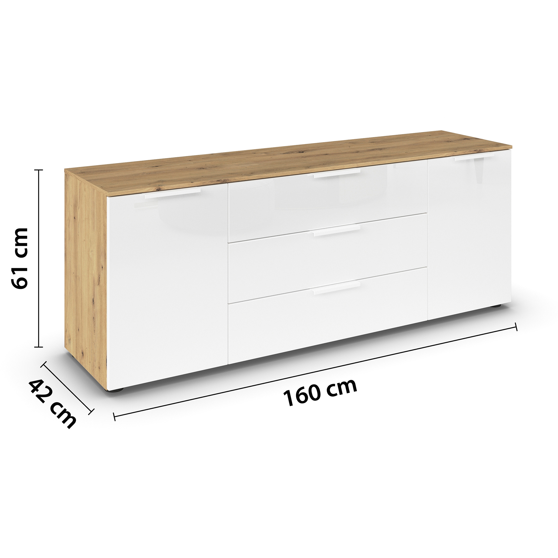 Lowboard - Kristallweißglas - Artisan Eiche - Glasfront - 160 cm