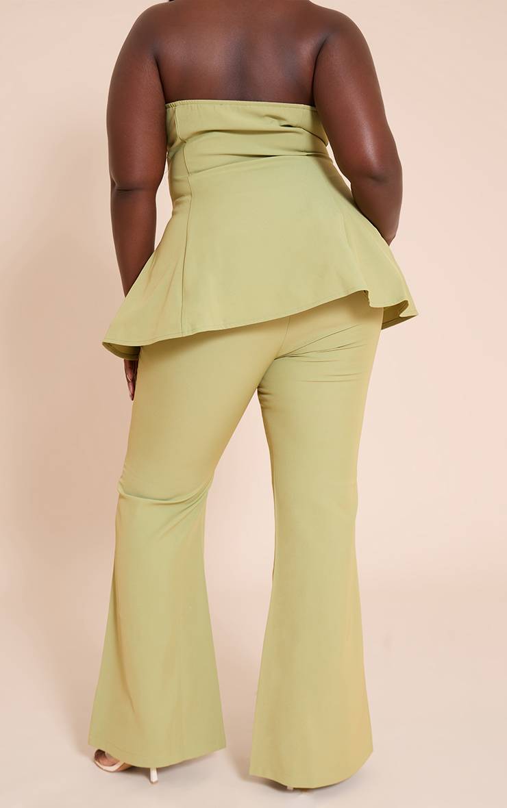 Vert Olive Pantalon Droit Ajusté En Tissu Tissé