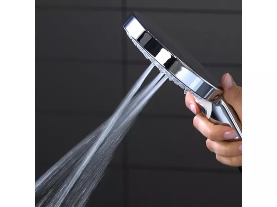 Pommeau de douche HANSGROHE Raindance Select S EcoSmart 120 3 jets blanc/chromé + flexible de douche HANSGROHE Designflex 160 cm chromé