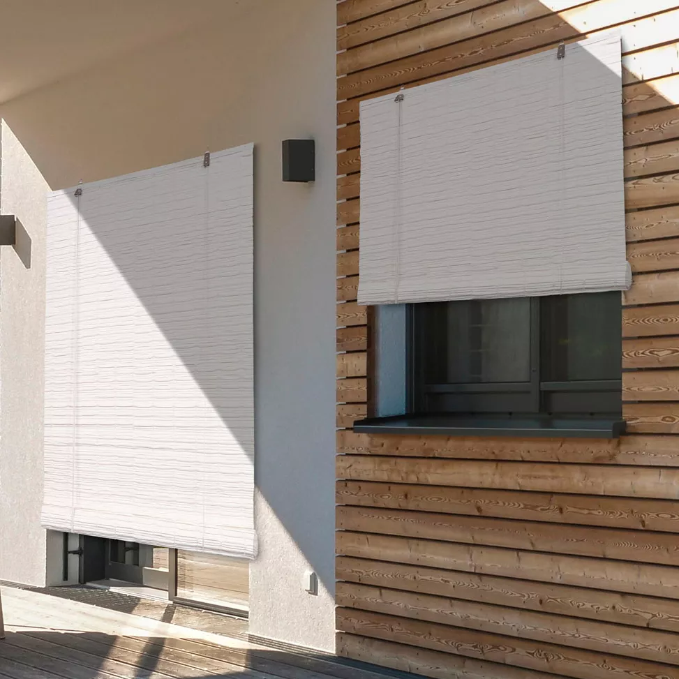 Store enrouleur extérieur effet rotin (120 x 180 cm) Tanoa Blanc