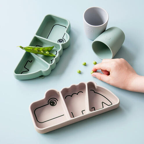 Assiette Avec Ventouse Silicone CROCO Rose - DONE BY DEER
