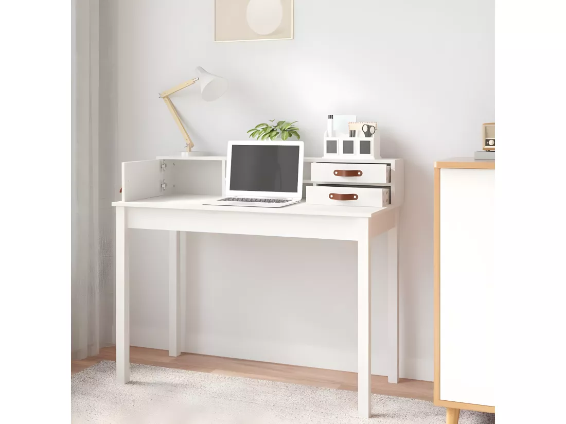Bureau Blanc 110x50x93 cm Bois massif de pin
