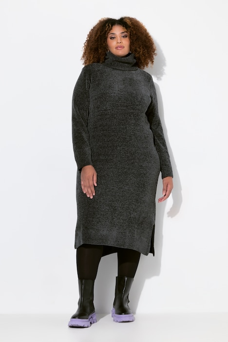 Chenille-Kleid, Strukturstrick, Rollkragen, Langarm