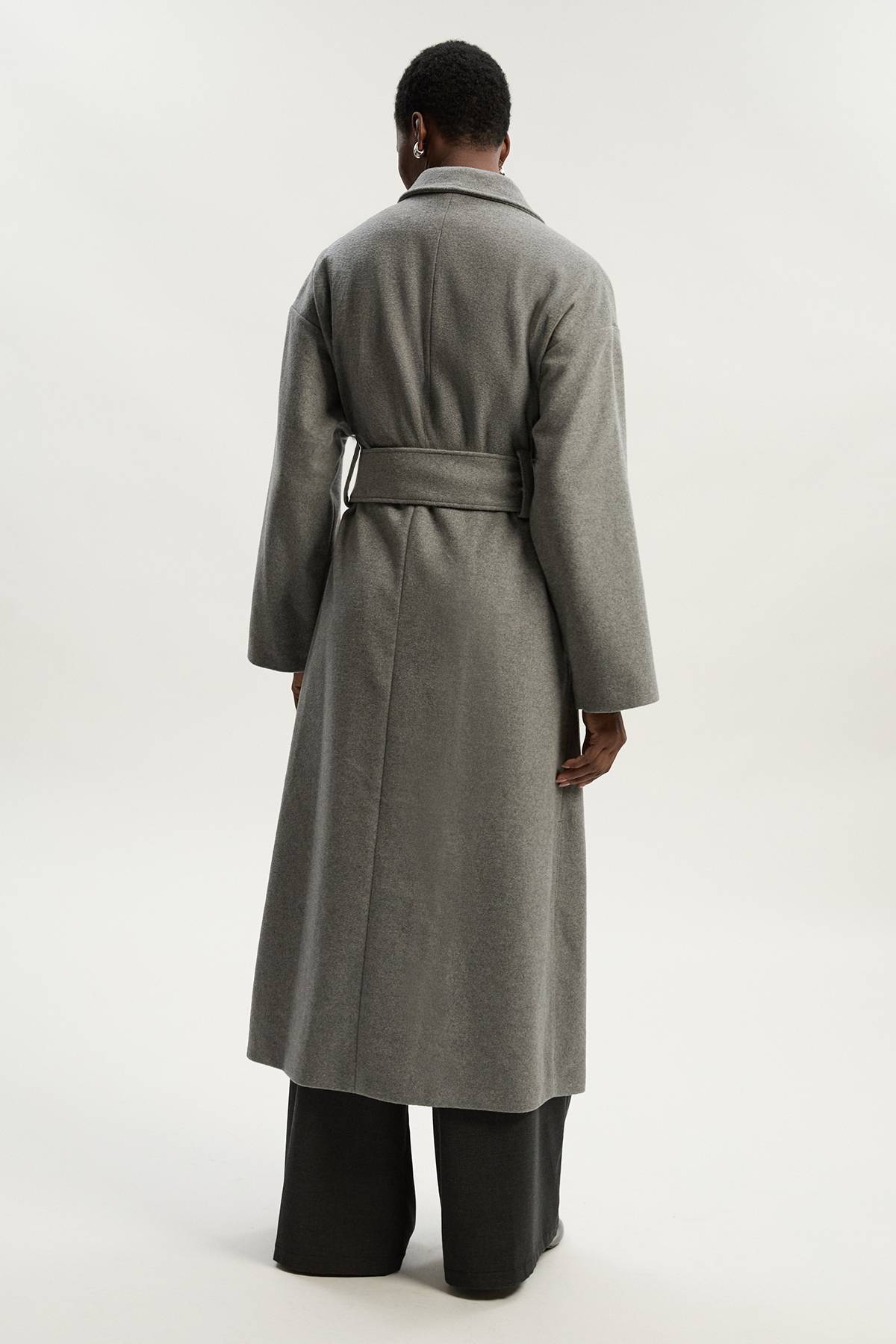 KarenMillen Manteau Long Ceinturé en Laine Brossée Coupe Ajustée