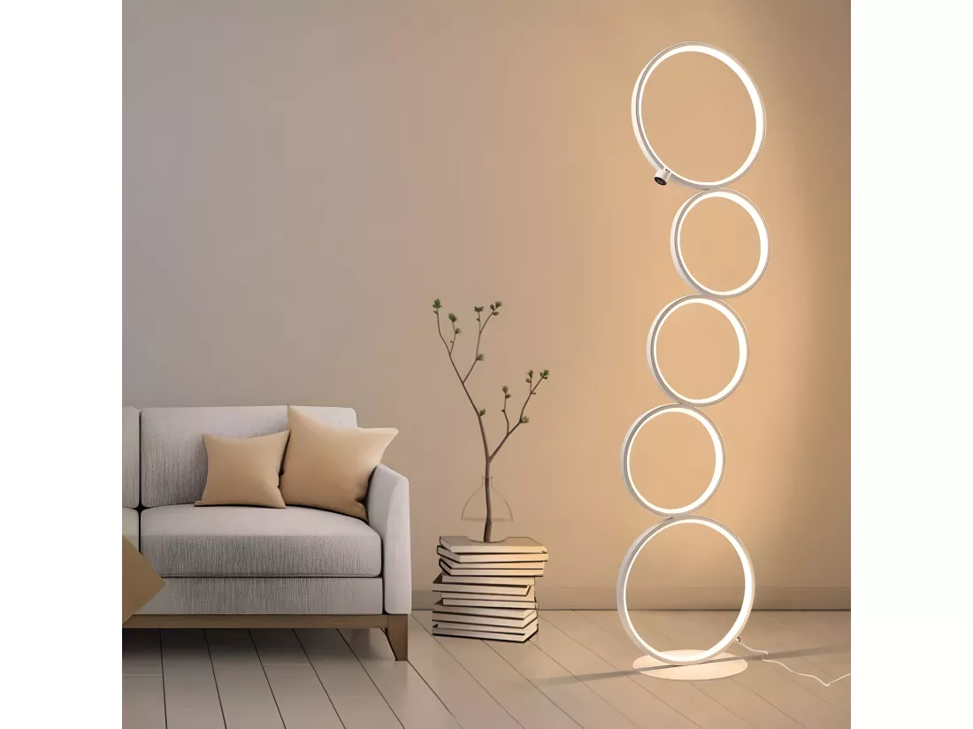 NETTLIFE LED Lampadaire Moderne Blanc 32W blanc chaud Interrupteur tactile Lampadaire Sur Pied avec 5 anneaux pour salon bureau