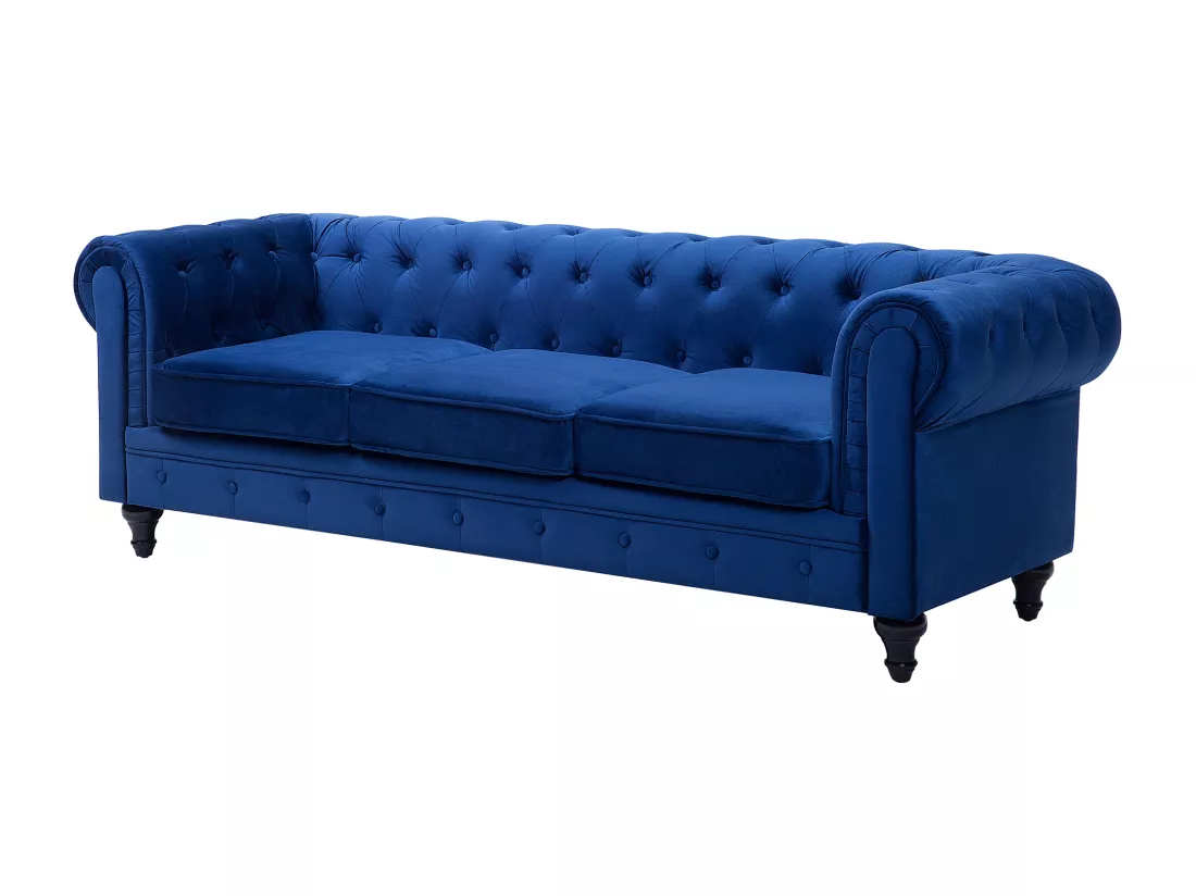 Canapé 3 places en velours bleu cobalt CHESTERFIELD