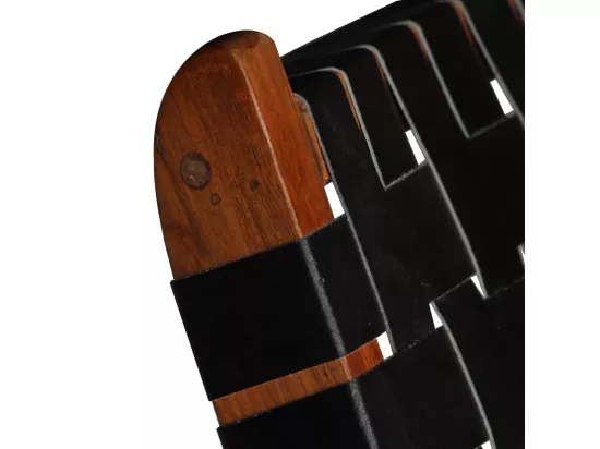Chaise pliable bandes croisées noir cuir véritable