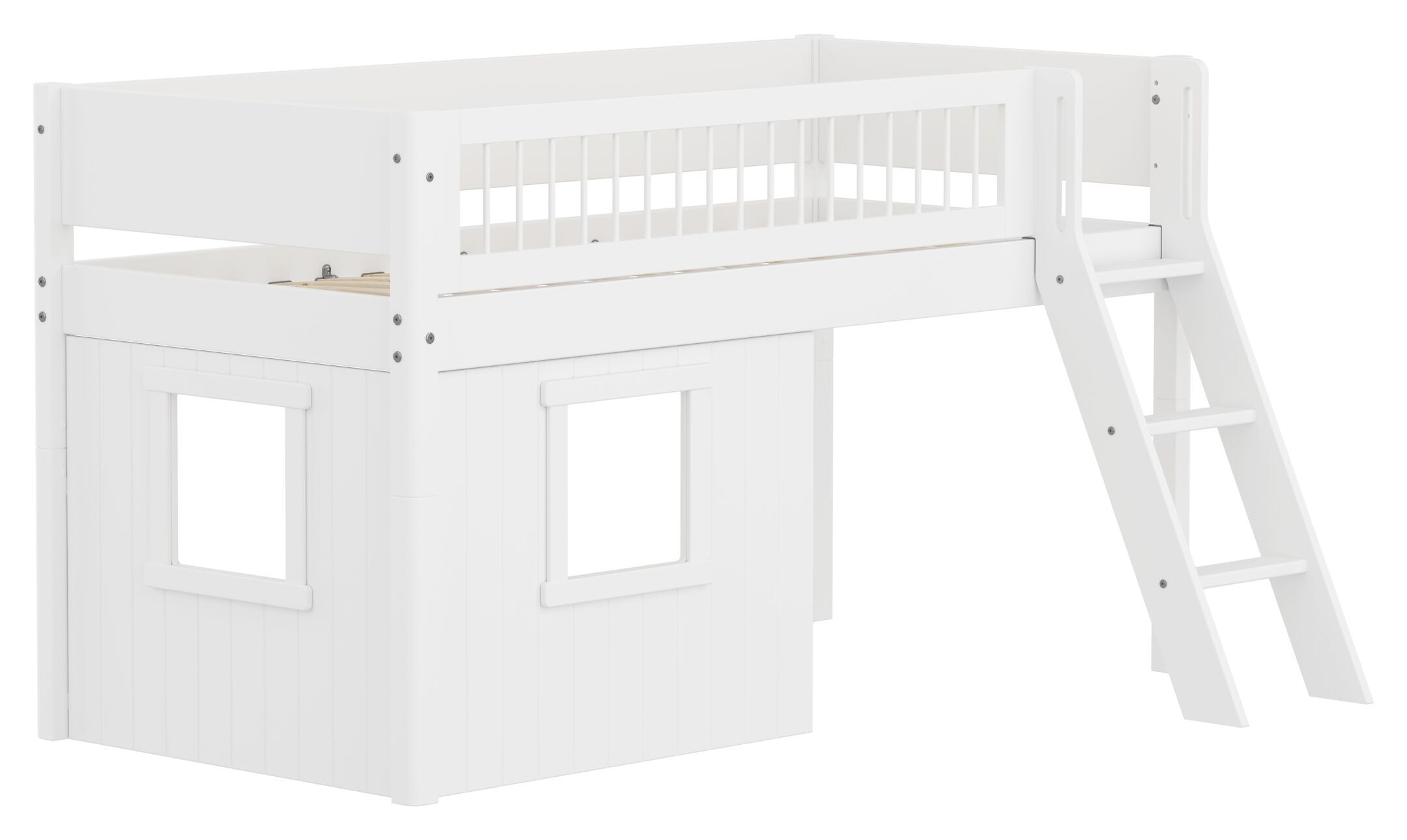 Flexa WHITE Halbhochbett mit Baumhaus - Weiss / B: 151.0 cm x T: 210.0 cm x H: 120.0 cm