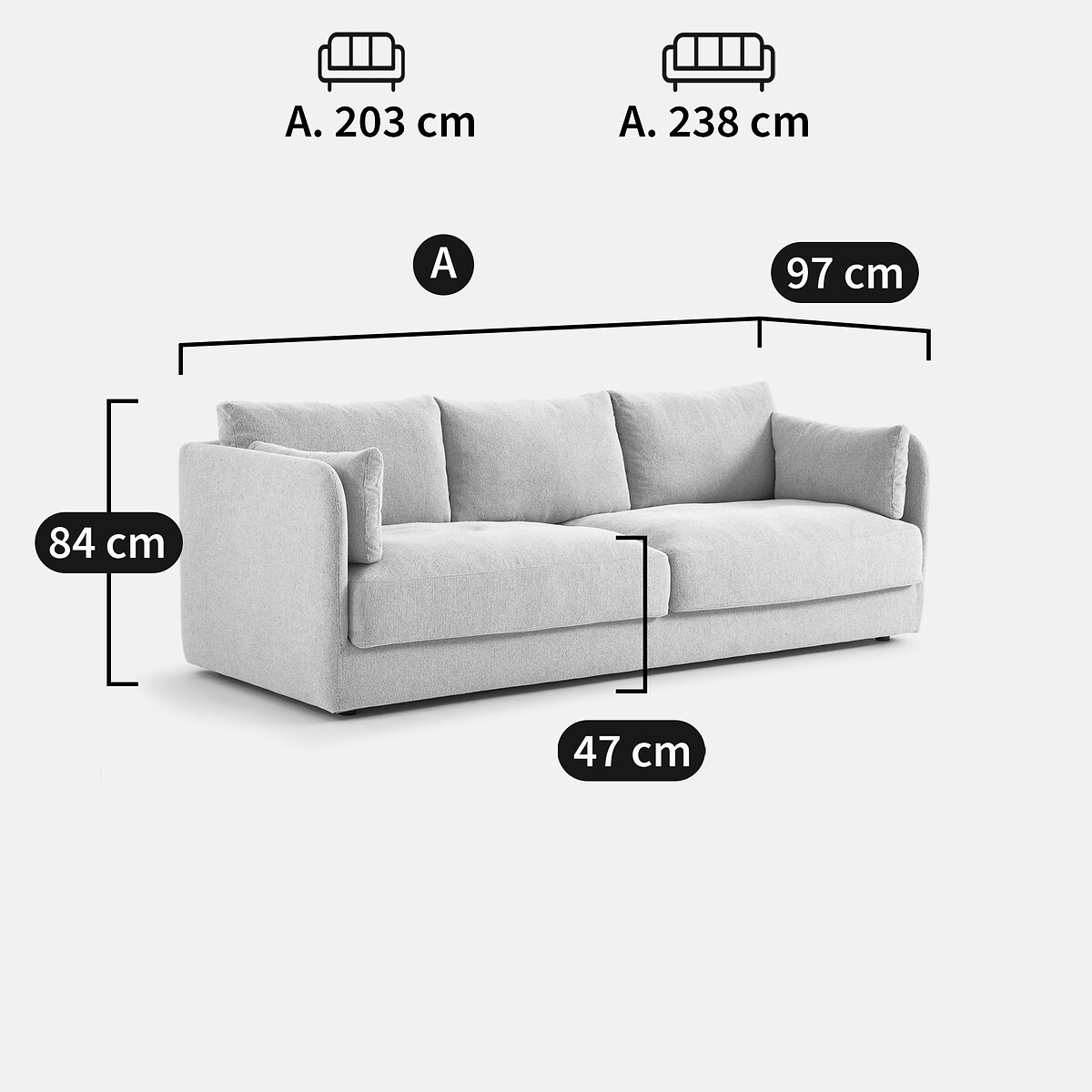 LA REDOUTE INTERIEURS<br>3 ou 4 lugares, tecido textura mesclado, Carmel