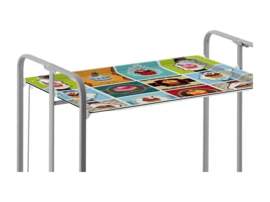 Chariot pliant à roulettes - Structure métallique grise, 2 niveaux en stratifié motif Vintage2 - 72*66*43 cm - BAUHAUS
