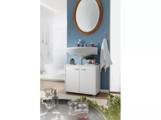 Évier armoire avec 60x55x30 cm Blanc Meuble vasque a poser Design Bain