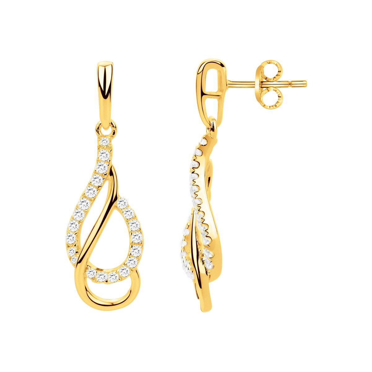 Boucles d'oreilles pendantes en Plaqué Or avec oxyde de zirconium blanc