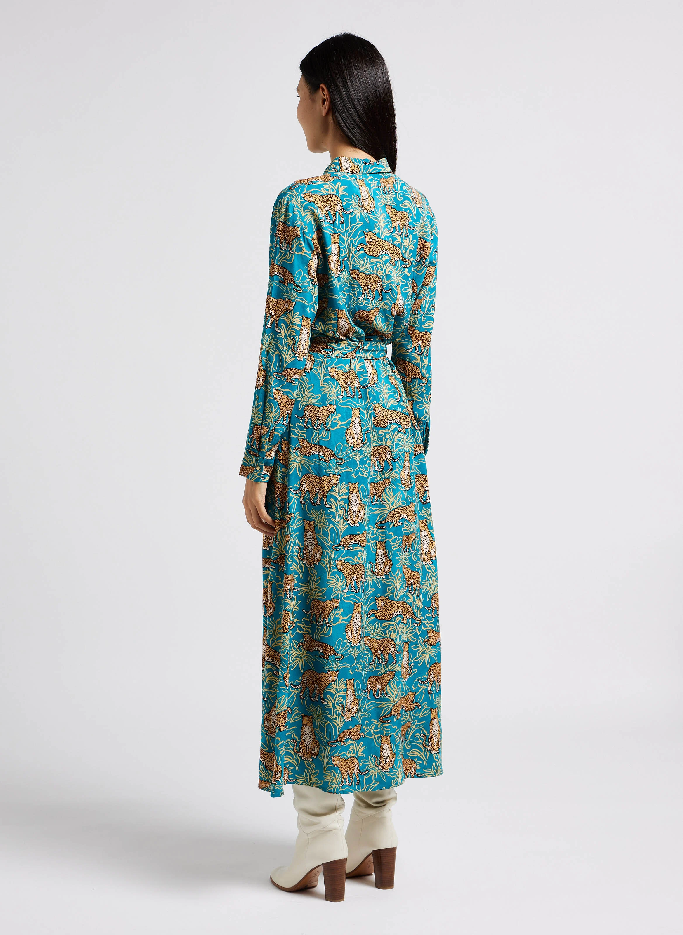 LETTY - Robe longue et fluide à imprimé animalier | Vert