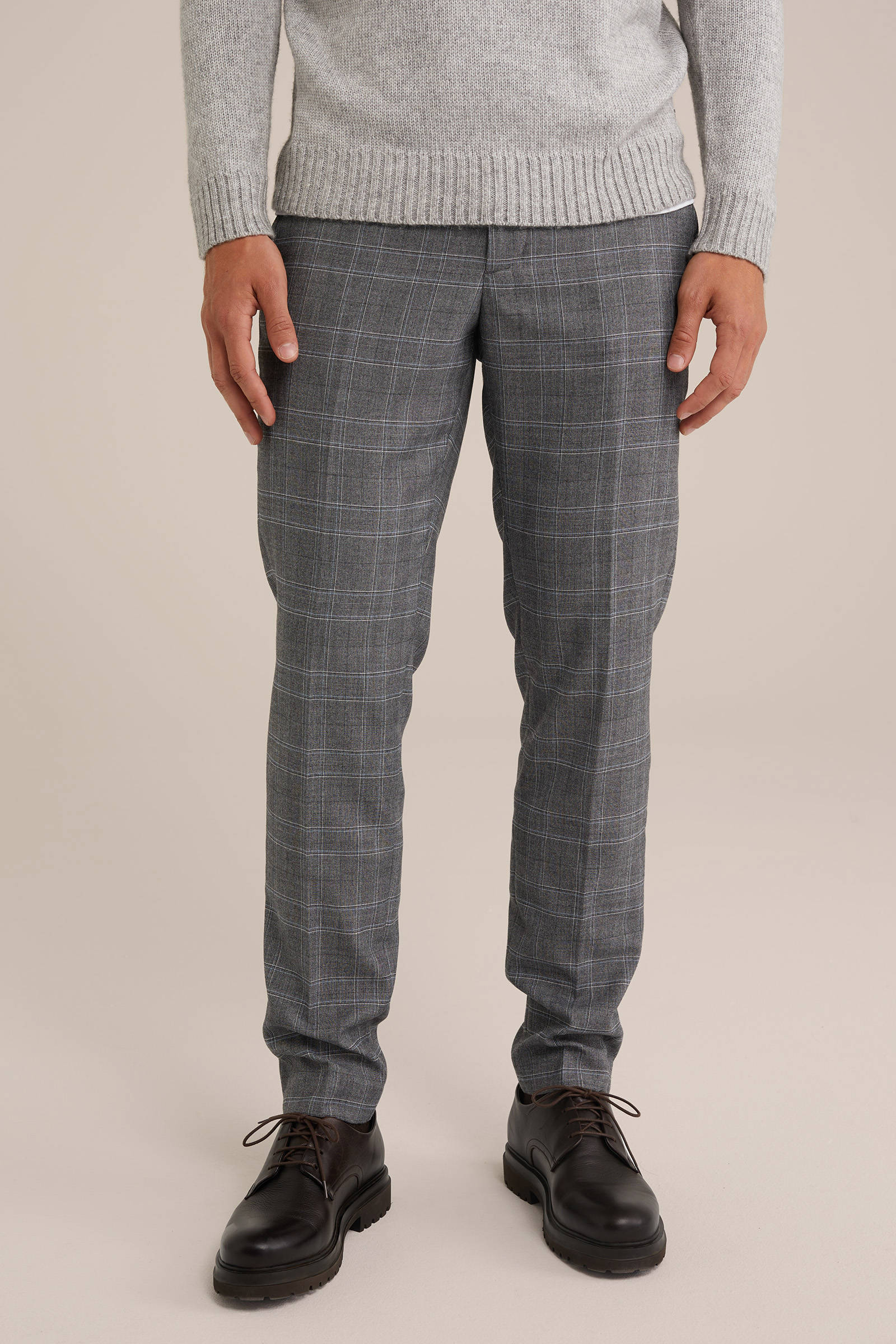 WE Fashion geruite slim fit pantalon Ezra mid grey melange