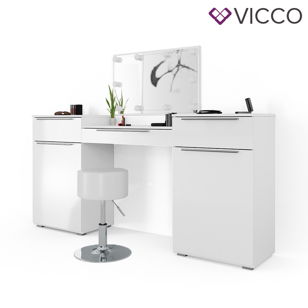 Vicco Schminktisch Lilli Frisiertisch Kommode Frisierkommode Spiegel Weiß inklusive Hocker und LED-Lichterkette