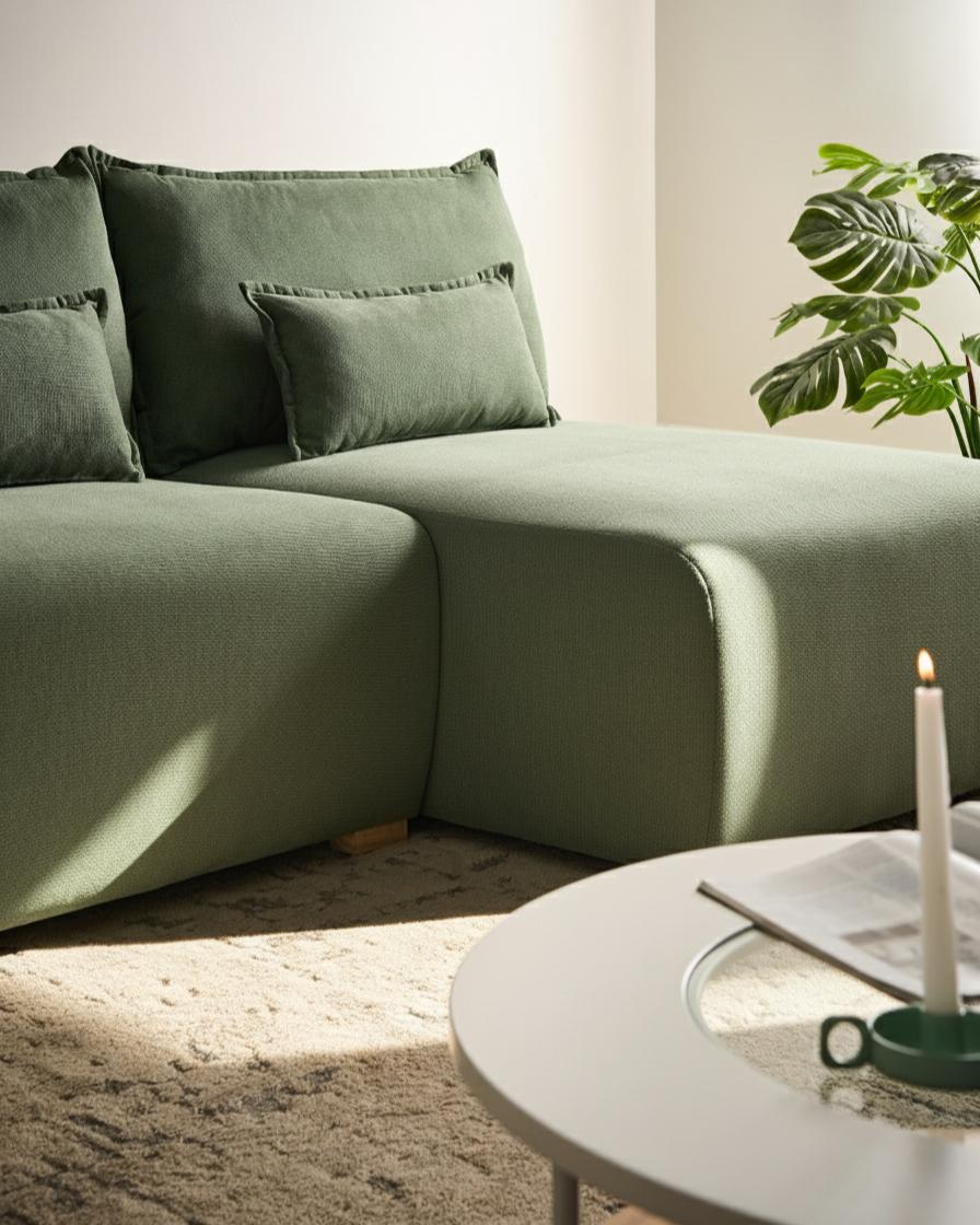 Modulaire hoekbank NERBO Stof Lichtgroen linkszijdig