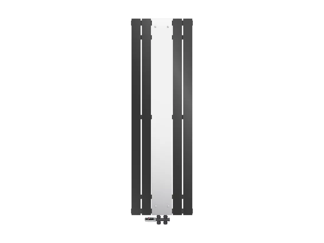 Radiateur plat anthracite 450x1600 mm avec miroir et kit raccordement au sol