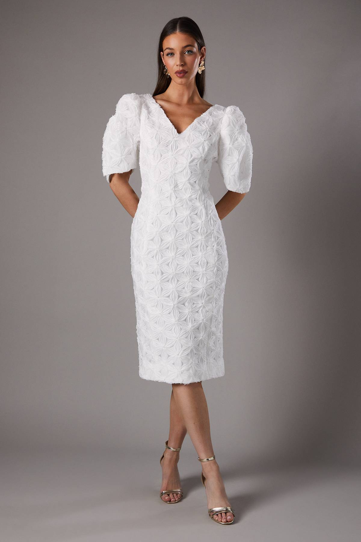 Coast Robe Crayon Florale à Manches Plissées
