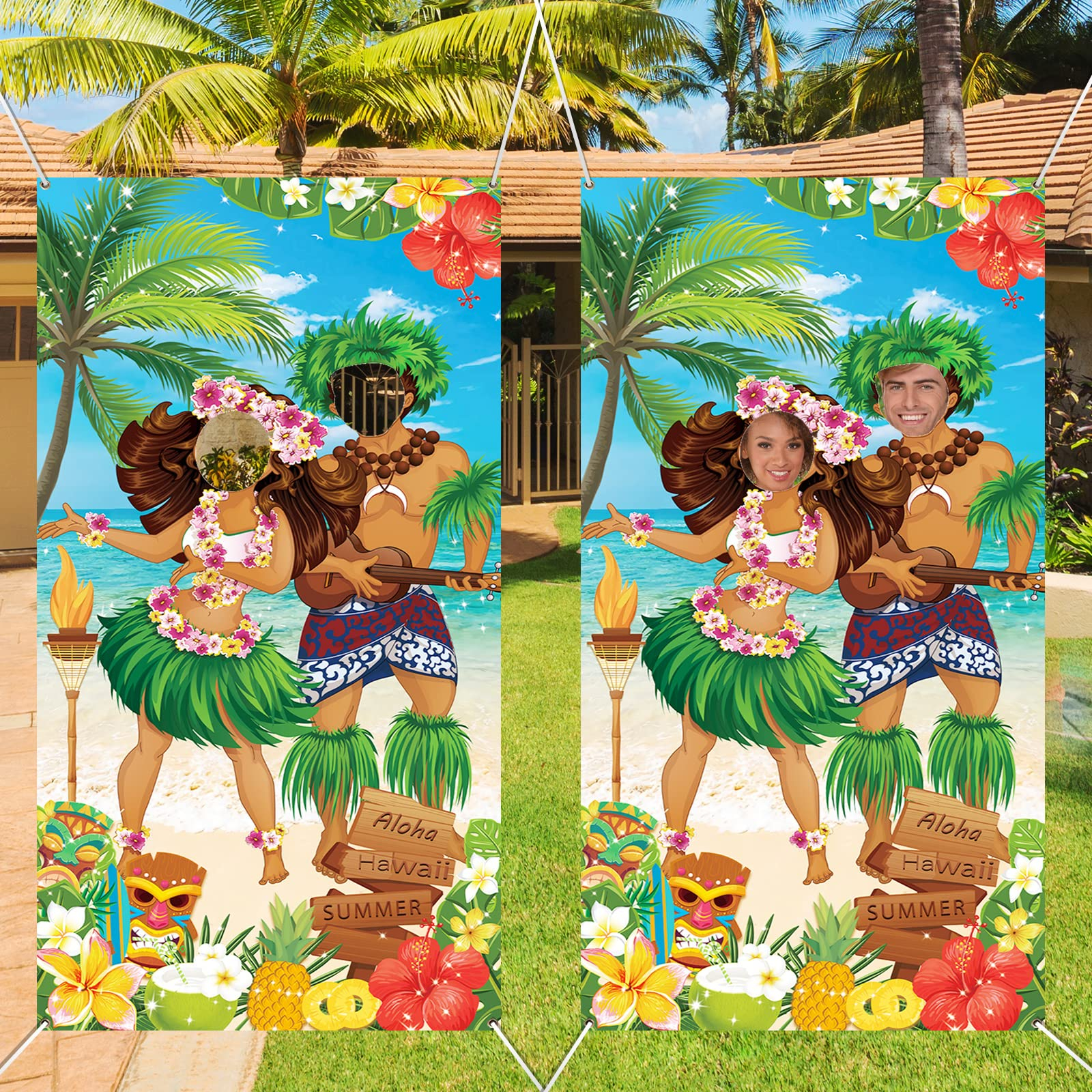 (148x100cm) Photo Booth Fotorequisite Sommer Party Deko Foto Hintergrund Banner für lustige Bilder - Hawaiianer