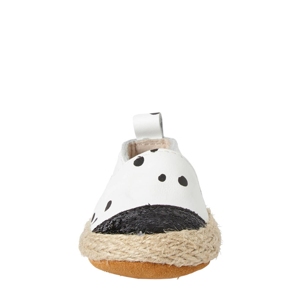 geschenkset met leren espadrilles + speenkoord wit/zwart