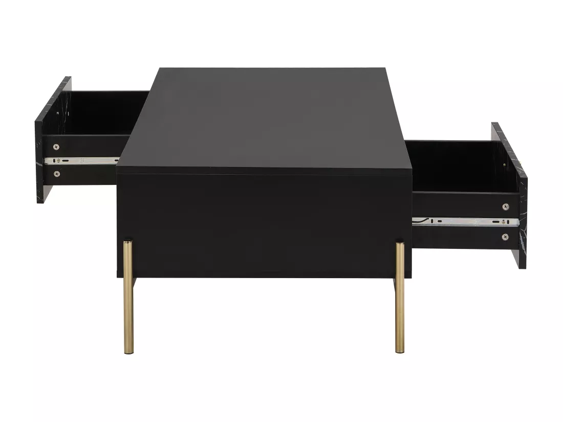 Table basse avec 2 tiroirs et 2 niches en MDF et métal - Effet marbre noir et Doré - CIEMILA de Pascal Morabito