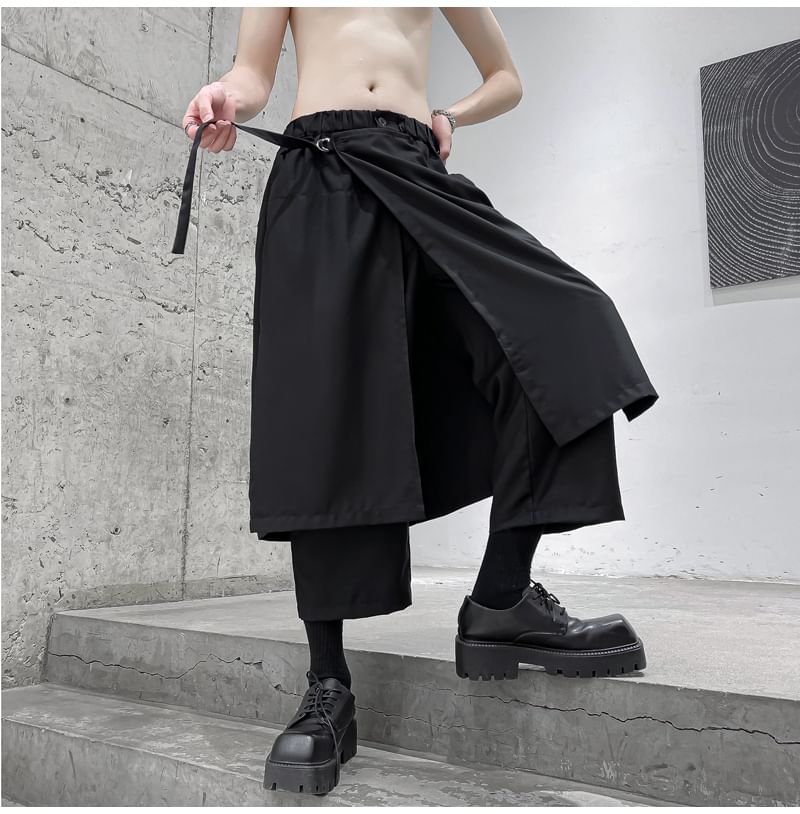 Patow - Hoge taille rok overlay effen crop rechte broek
