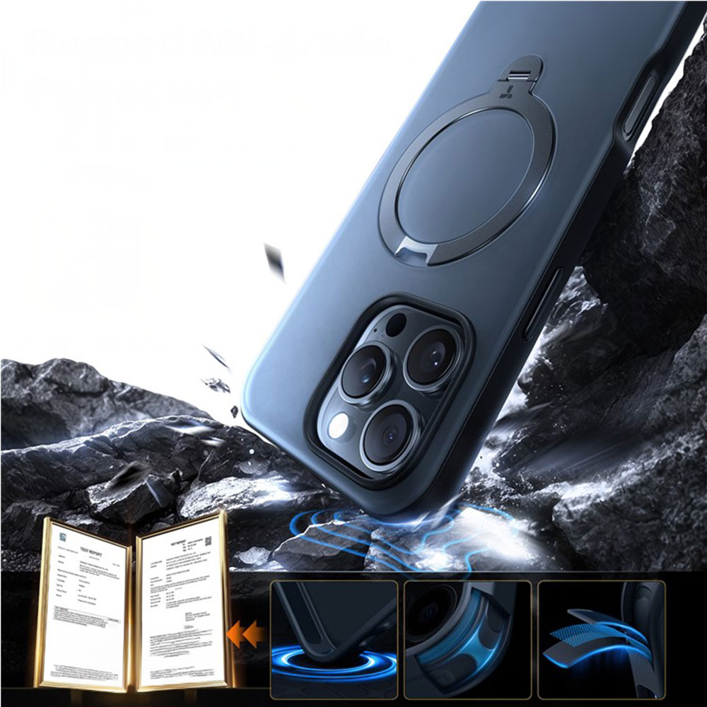 iPhone 16 Pro Max Upro Ostand Spin MagSafe Hybrid Hardcase Hülle Ring Stand   Kickstand - Blau