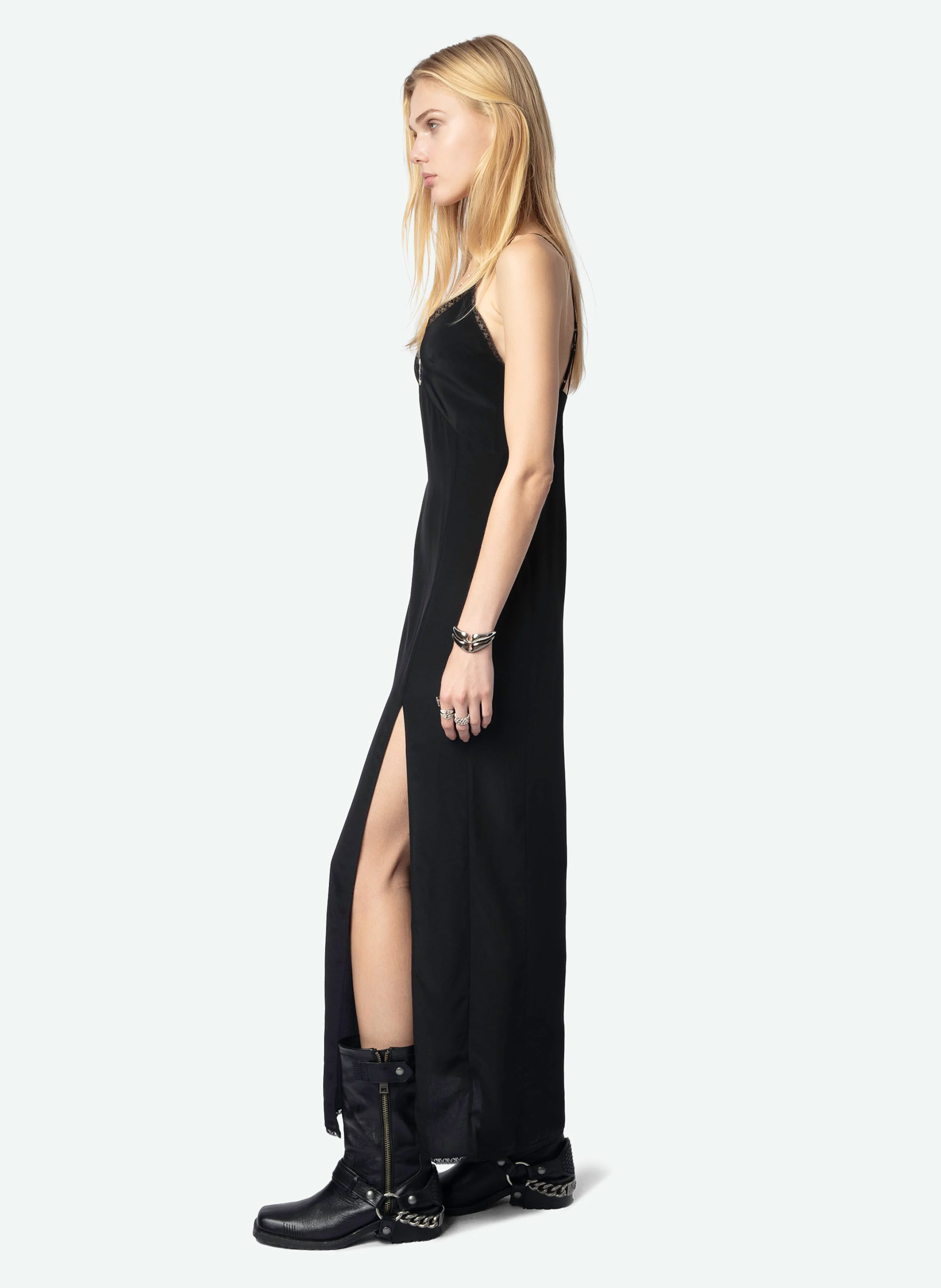 RAMELIL - Robe longue en soie | Noir