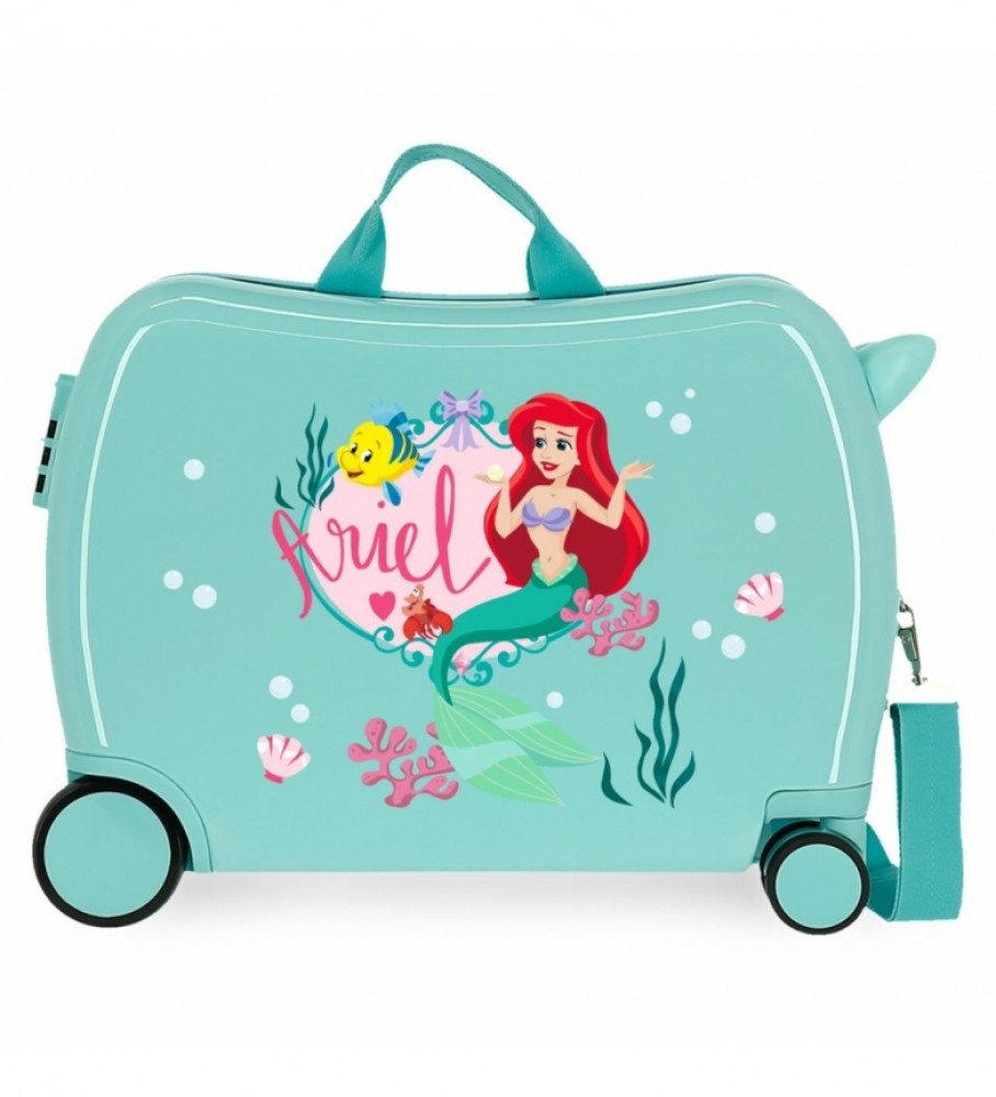 Mala infantil Joumma Bags com 2 rodas multidirecionais, modelo Ariel Princesa Celebração, cor turquesa - 38x50x20cm -