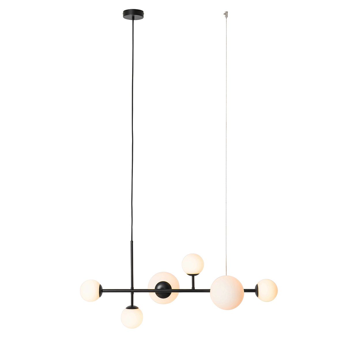 Moderne hanglamp zwart met mat glas 6-lichts - Monaco