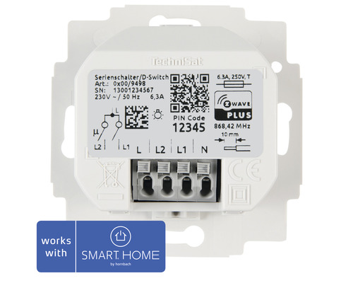 TechniSat-serie schakelaarinzet met repeaterfunctie geschikt voor Busch-Jaeger Duro 2000 - Compatibel met SMART HOME van hornbach