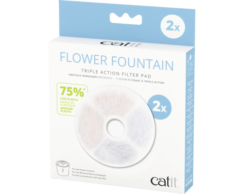 Vervangende filters voor Catit Triple Action Frameless Filters, 3-in-1 actieve kool, katoen en ionenwisselingsharsfilters, 2-pack voor Catit Flower Fountains
