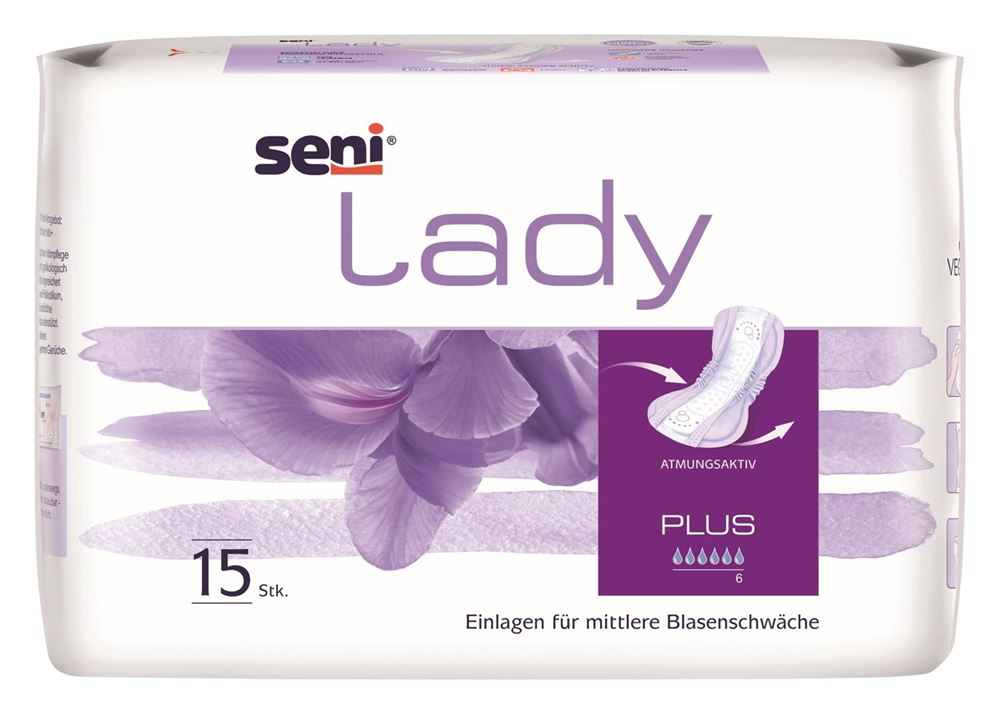 Seni Lady Plus Einlage<br>15 Stück, atmungsaktive anatomische 20.5x42cm 6 Tropfen