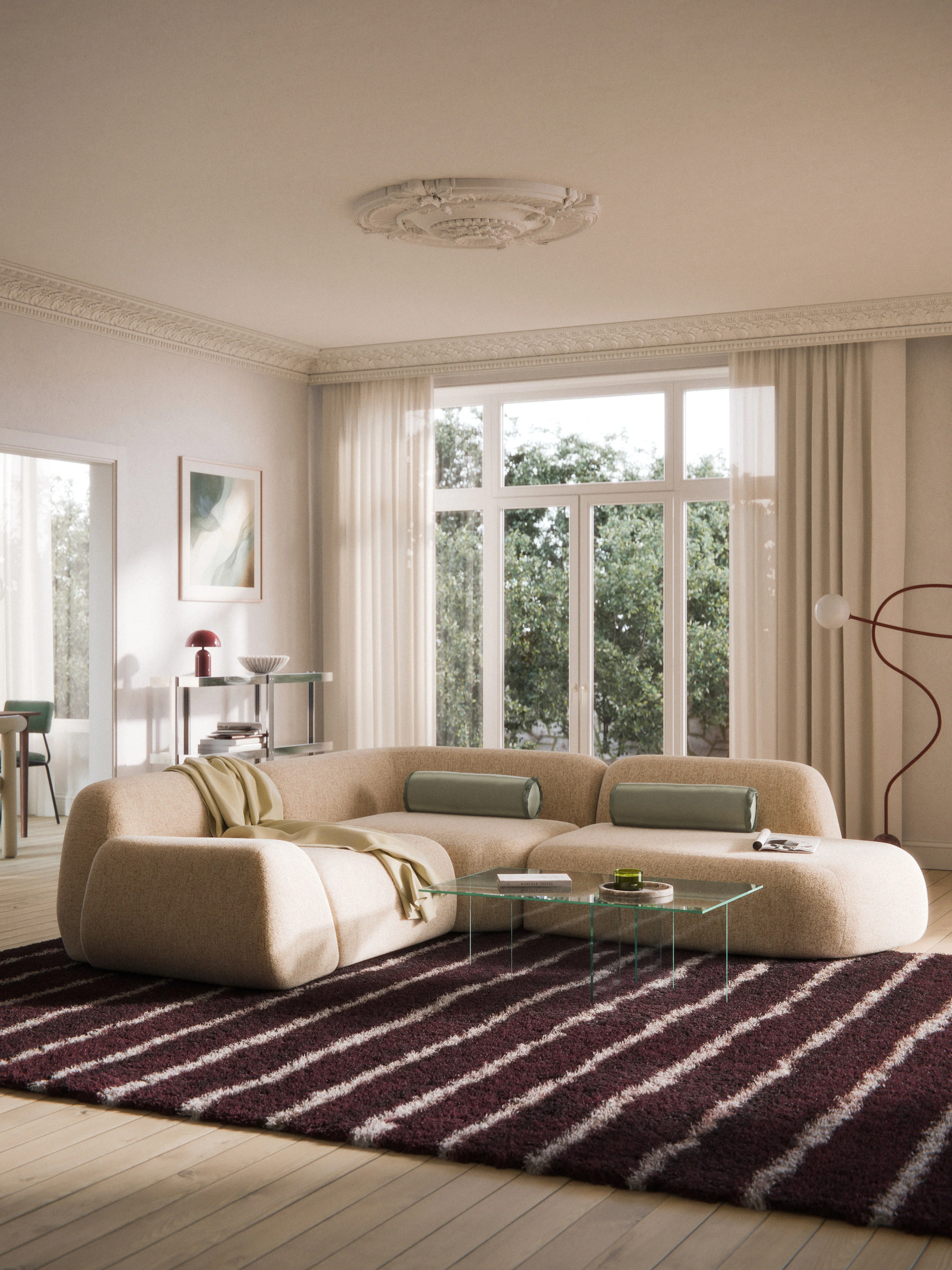 Modulaire bouclé hoekbank Wolke (4-zits) met chaise longue