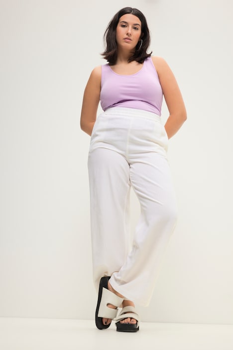 Leinenmix-Hose, Wide Legs, HighWaist, Elastikbund