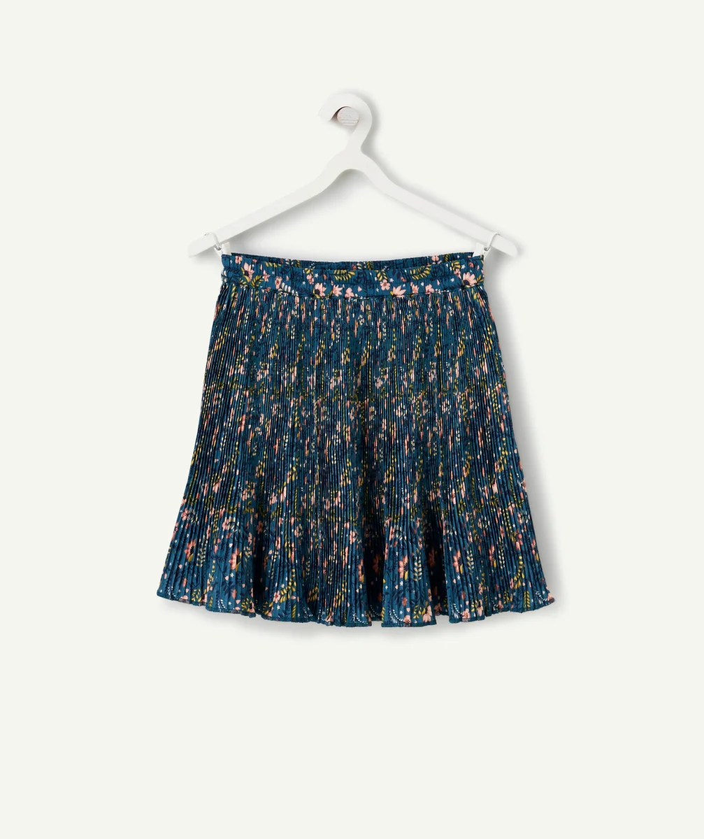 JUPE COURTE FILLE EN FIBRES RECYCLÉES PLISSÉE ET IMPRIMÉE FLEURIE
