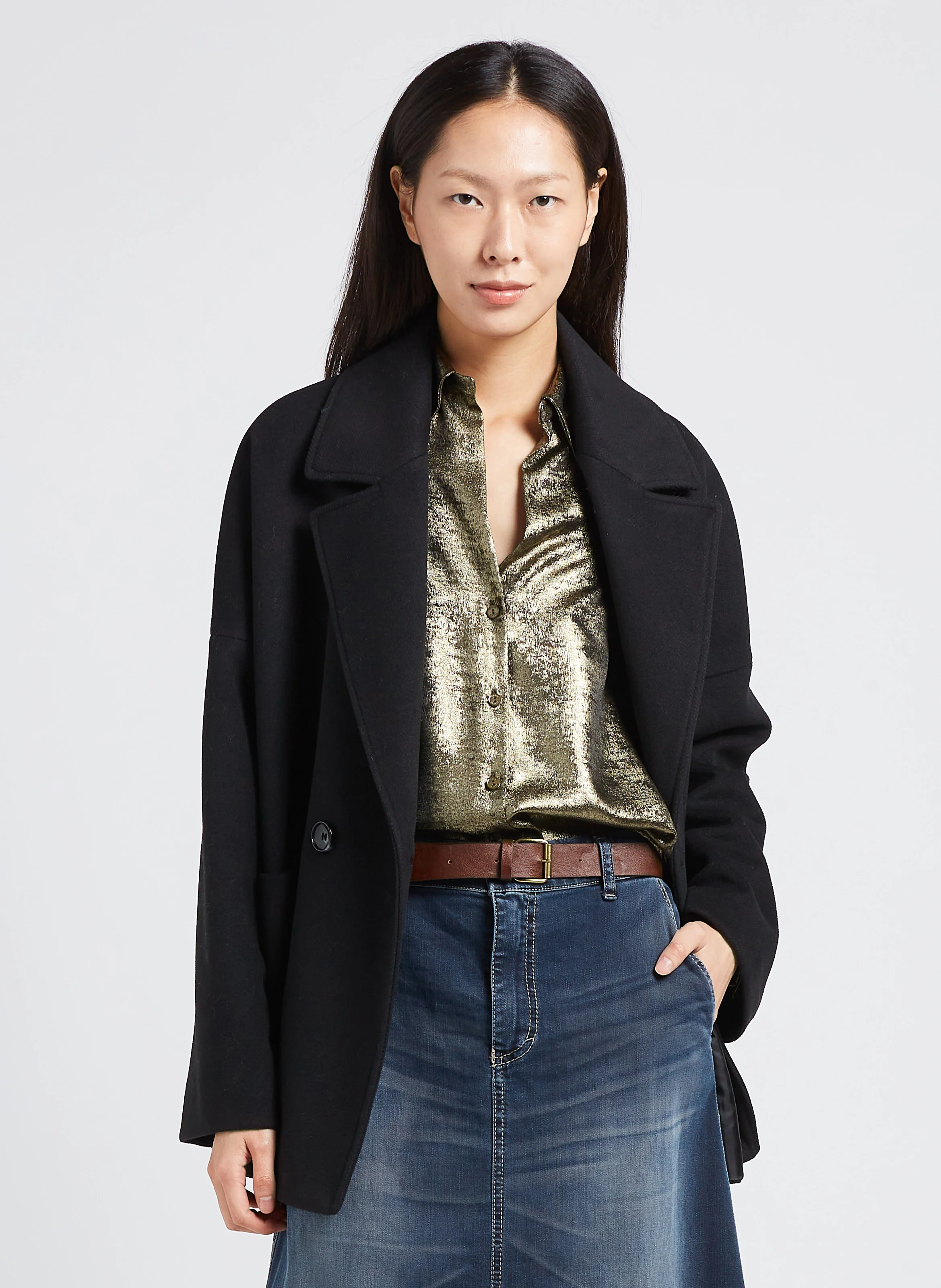 Manteau col tailleur | Noir