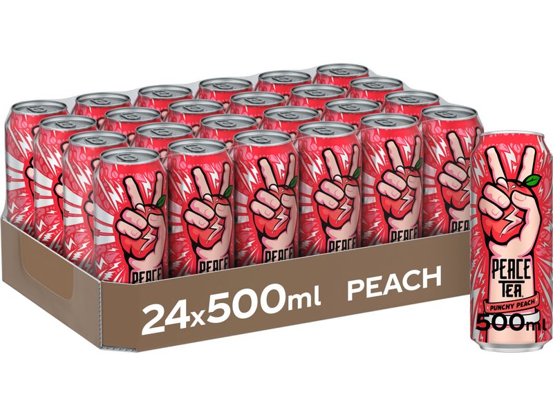 Peace Tea Punchy Peach 24 x 0.5 l Koffeinhaltiges Schwarztee-Getränk mit Pfirsichgeschmack und Yerba-Mate-Extrakt