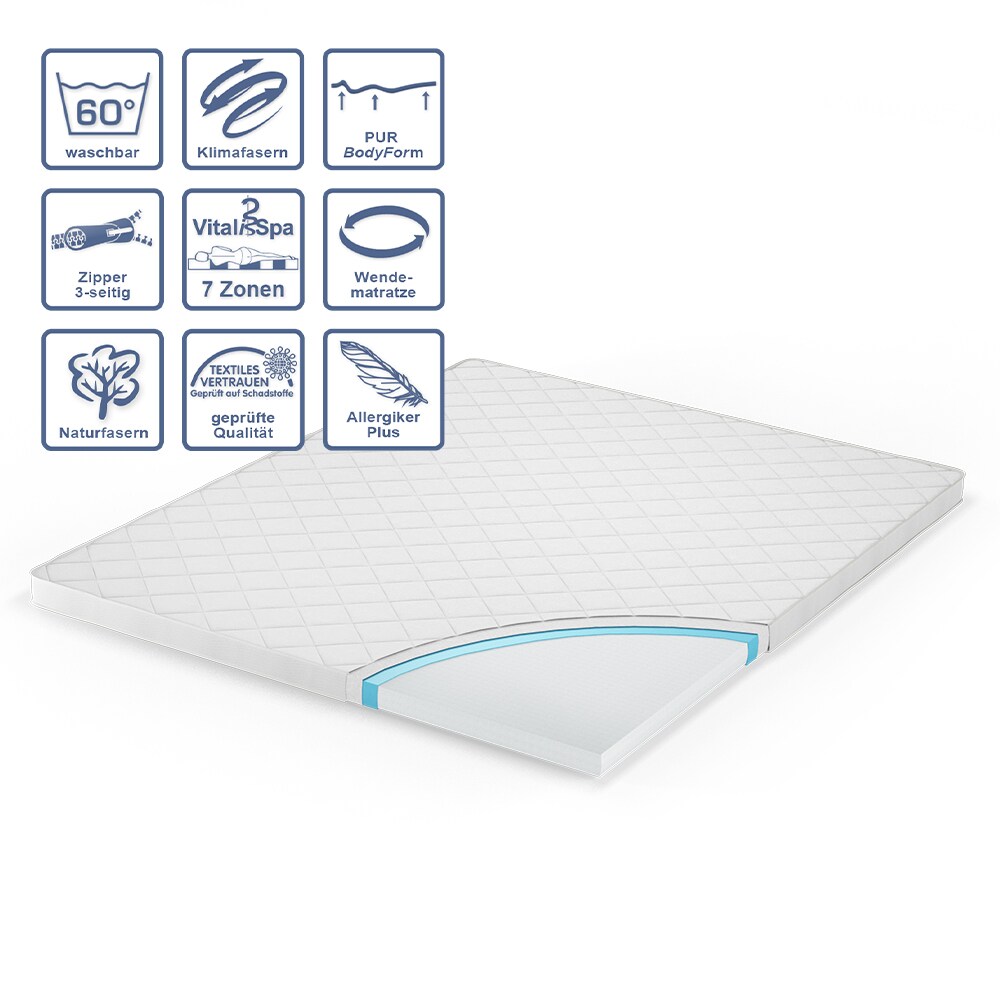 VitaliSpa Komfortschaum Topper Matratzenauflage 160x200cm Matratzentopper 6cm