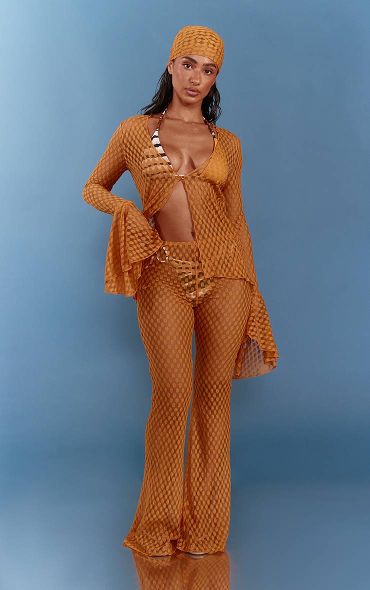 Moutarde Pantalon De Plage Évasé Taille Basse En Jersey Texturé Transparent