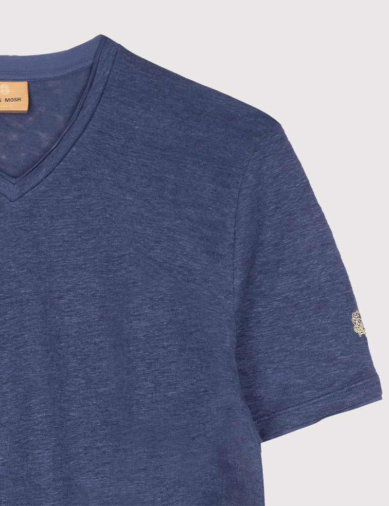 MOS MOSH T-SHIRT HOMME MANCHES COURTES EN LIN PENN INDIGO