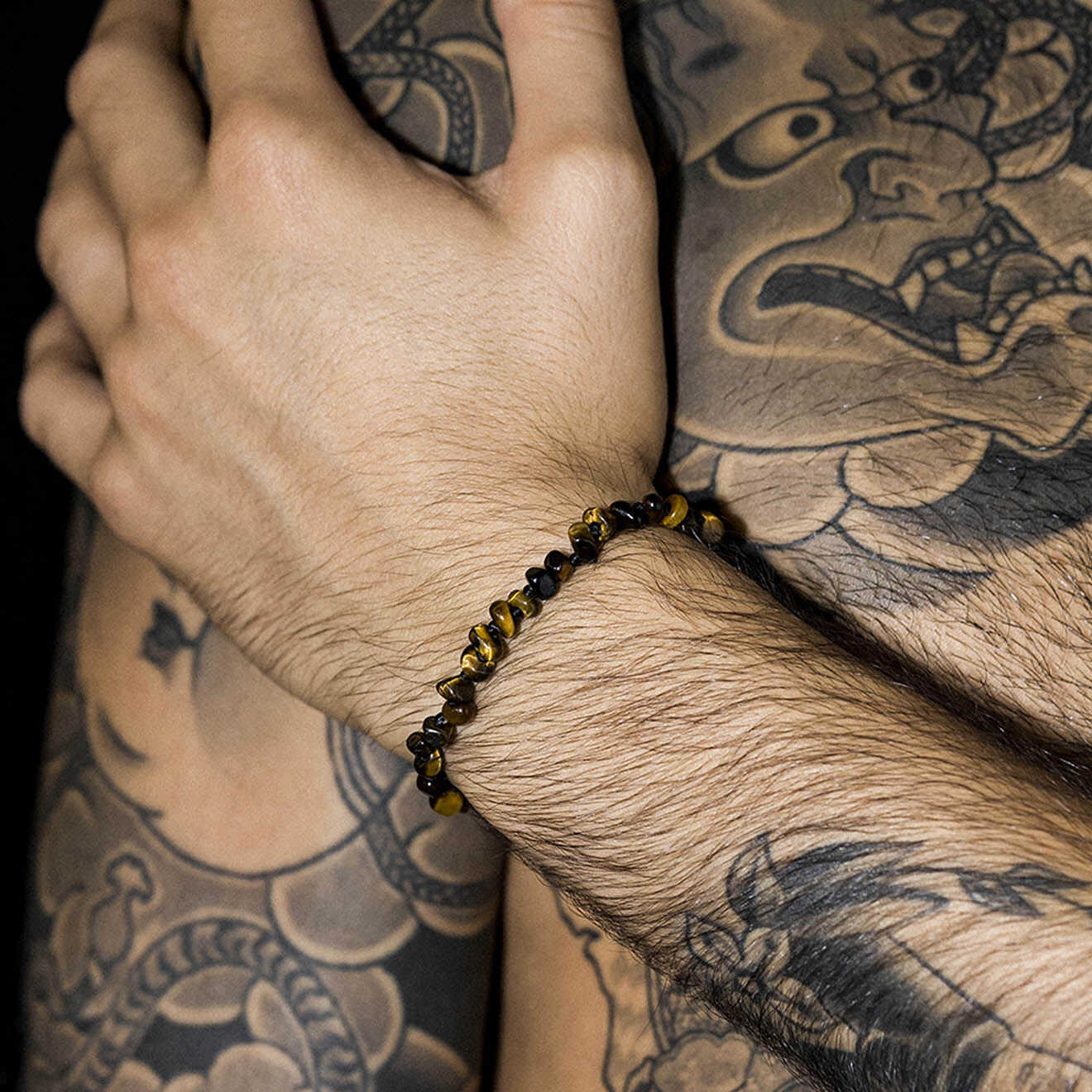 Jacobson Bracelet Tiger Wax en Acier & Pierres marron/bleu